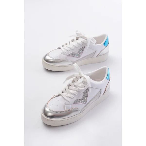 SV-01 Beyaz Garni Bağcıklı Kadın Spor Ayakkabı