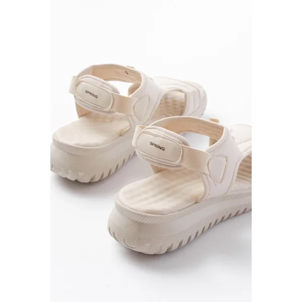 T-221 Bej  Spring Paraşüt Kumaş Lastikli Ortopedik Kadın Sandalet
