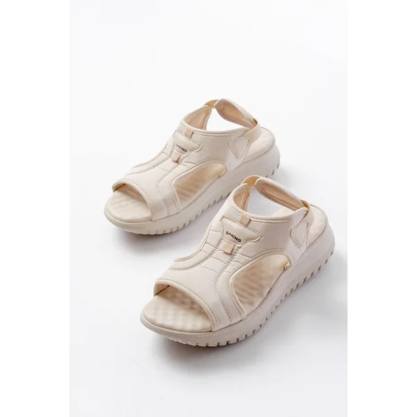 T-221 Bej  Spring Paraşüt Kumaş Lastikli Ortopedik Kadın Sandalet