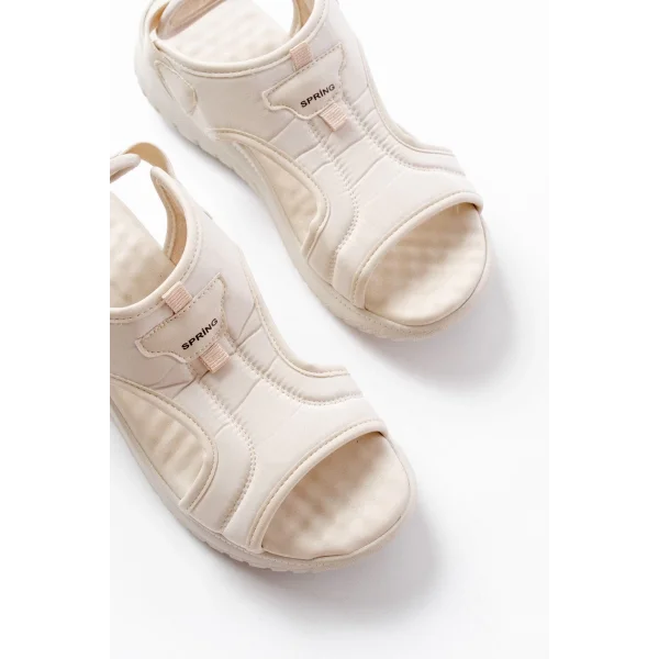 T-221 Bej  Spring Paraşüt Kumaş Lastikli Ortopedik Kadın Sandalet