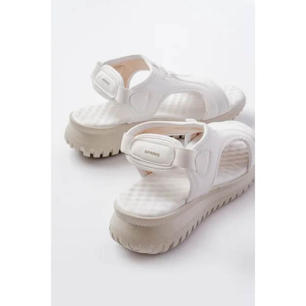 T-221 Beyaz  Spring Paraşüt Kumaş Lastikli Ortopedik Kadın Sandalet