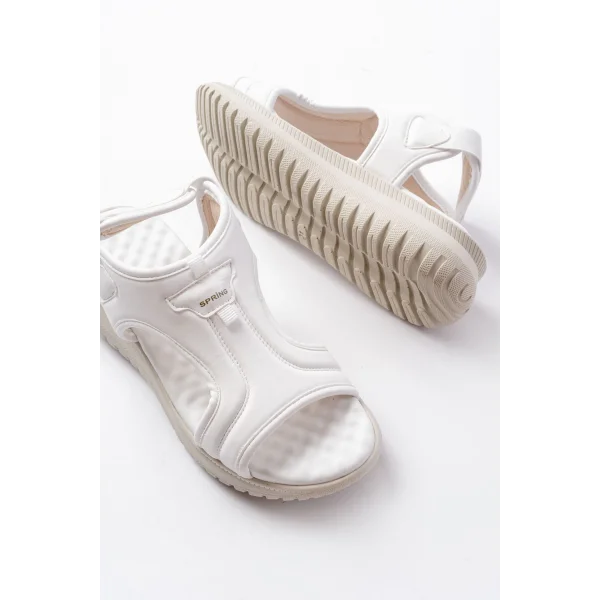 T-221 Beyaz  Spring Paraşüt Kumaş Lastikli Ortopedik Kadın Sandalet