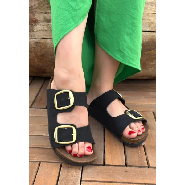 Tanta Siyah Nubuk Tokalı Terlik