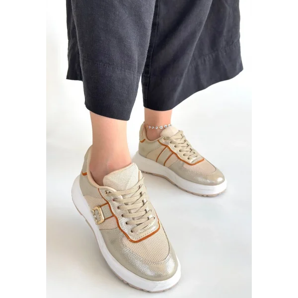 Tanwe Bej Cilt Bağcıklı Spor Ayakkabı