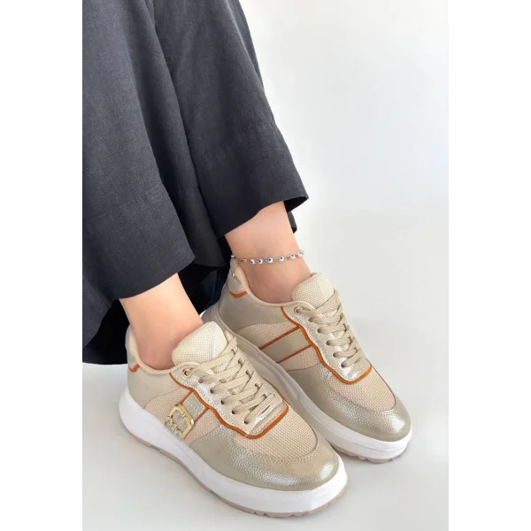 Tanwe Bej Cilt Bağcıklı Spor Ayakkabı