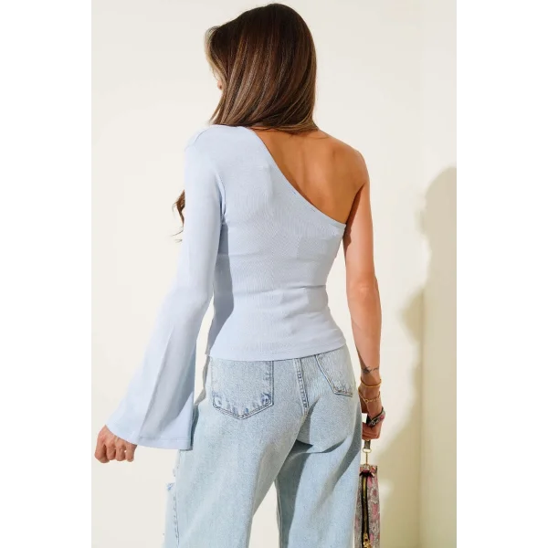 Tek Omuzlu Basic Bluz Mavi T4275