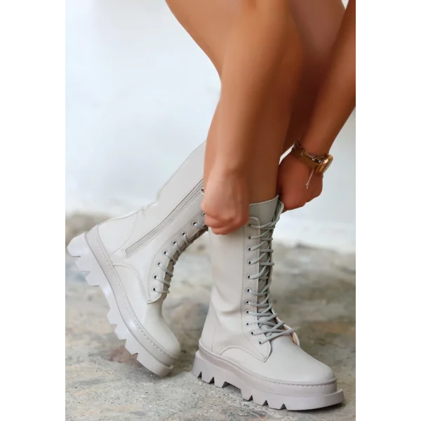 Toir Bej Cilt Bağcıklı Postal