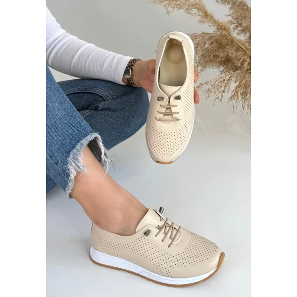 Tone Bej Cilt Bağcıklı Spor Ayakkabı