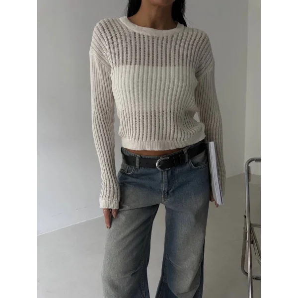 Triko transparent bluz beyaz