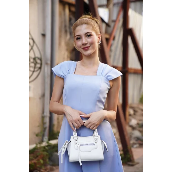 U yaka prenses elbise mavi s255101