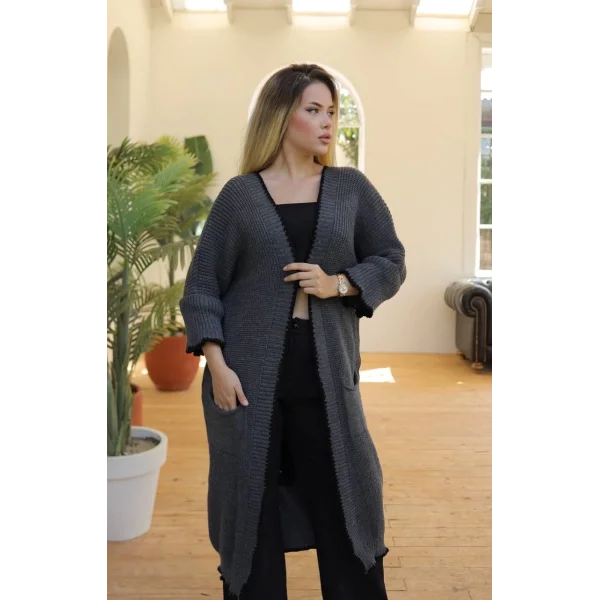 Uzun hırka çoban dikiş antrasit