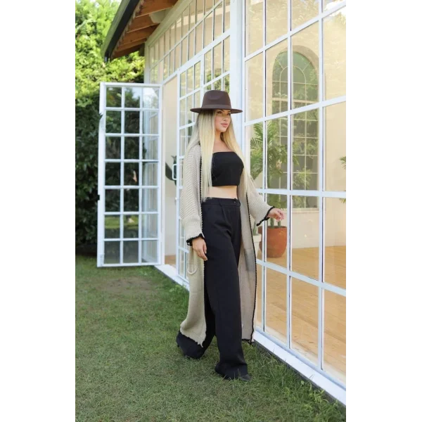 Uzun hırka çoban dikiş bej