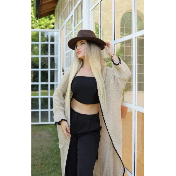 Uzun hırka çoban dikiş bej