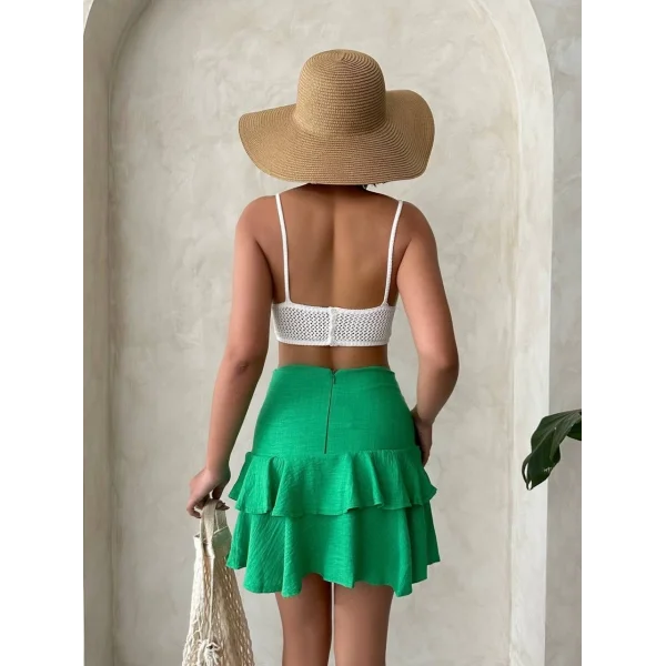 Valonlu fırfırlı etek yeşil s24681