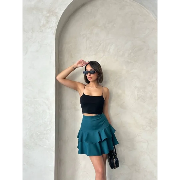 Valonlu fırfırlı etek yeşil s24681