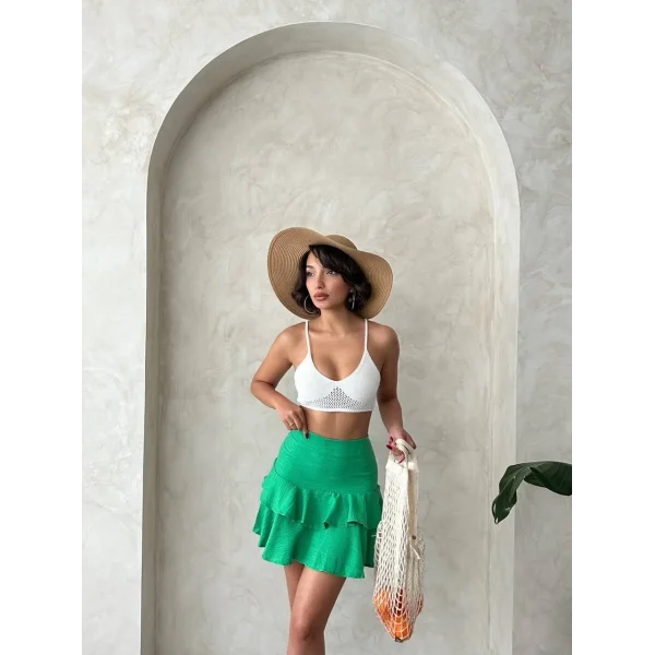 Valonlu fırfırlı etek yeşil s24681