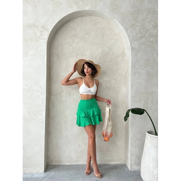 Valonlu fırfırlı etek yeşil s24681