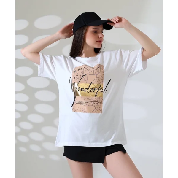 Varak baskılı imza desen tişört