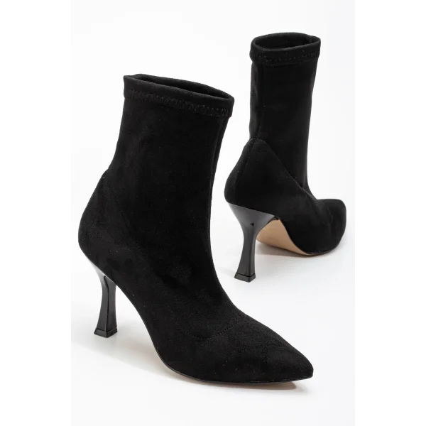 VRT-023 Siyah Süet Yüksek İnce Topuklu Streç Kadın Bot
