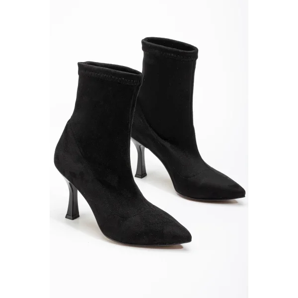 VRT-023 Siyah Süet Yüksek İnce Topuklu Streç Kadın Bot