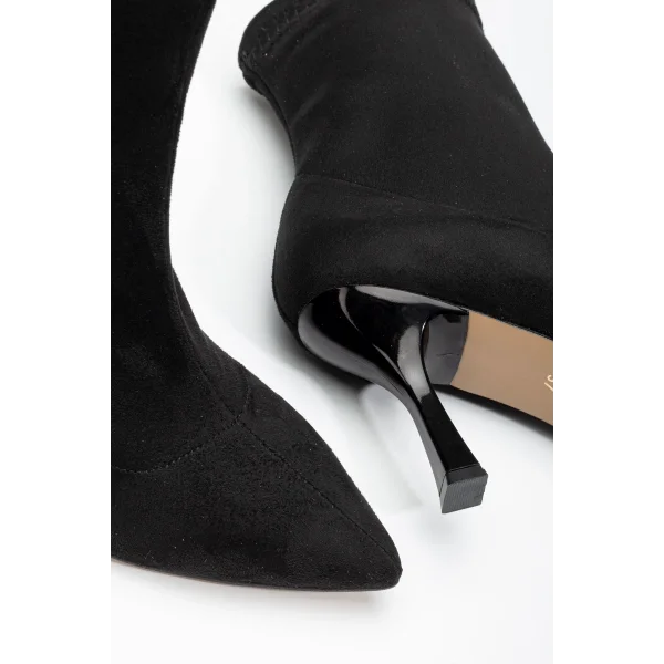 VRT-023 Siyah Süet Yüksek İnce Topuklu Streç Kadın Bot