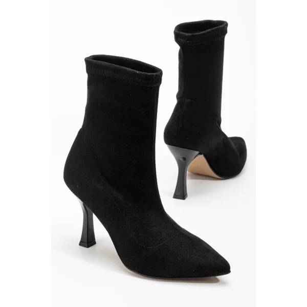 VRT-023 Siyah Süet Yüksek İnce Topuklu Streç Kadın Bot