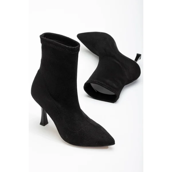 VRT-023 Siyah Süet Yüksek İnce Topuklu Streç Kadın Bot