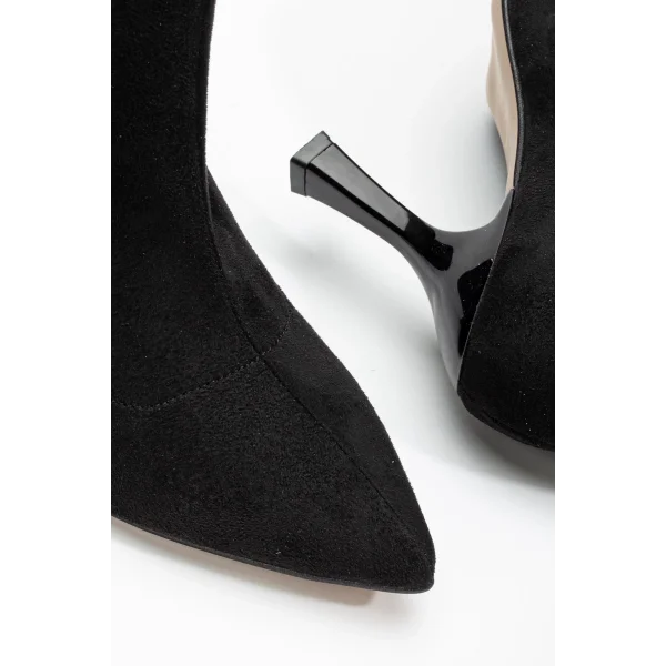 VRT-023 Siyah Süet Yüksek İnce Topuklu Streç Kadın Bot