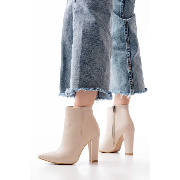 VRT-4801 Bej Yüksek Kalın Topuklu Fermuarlı Kadın Bot