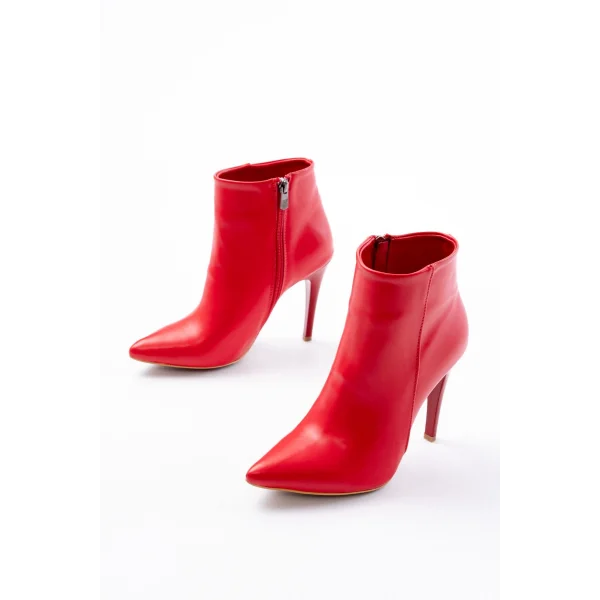 VRT-4802 Kırmızı Yüksek İnce Topuklu Fermuarlı Kadın Bot