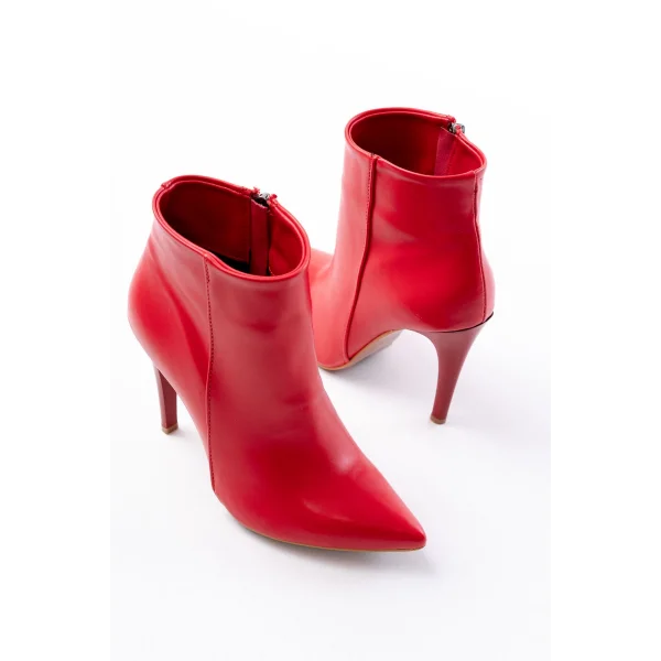 VRT-4802 Kırmızı Yüksek İnce Topuklu Fermuarlı Kadın Bot