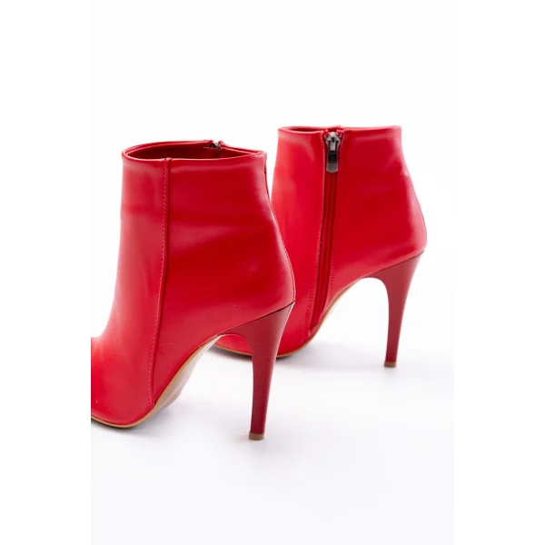 VRT-4802 Kırmızı Yüksek İnce Topuklu Fermuarlı Kadın Bot