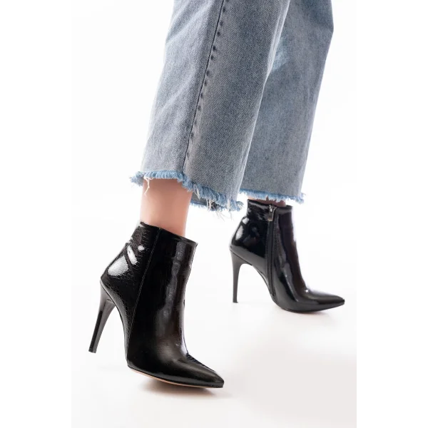 VRT-4802 Siyah Kroko Yüksek İnce Topuklu Fermuarlı Kadın Bot