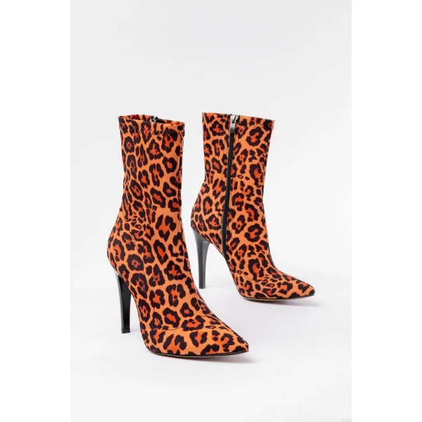 VRT-4811 Leopar Yüksek İnce Topuklu Fermuarlı Kadın Bot