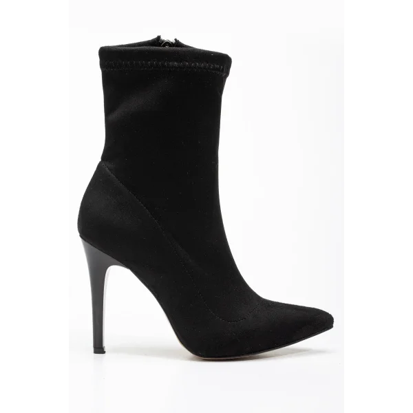 VRT-4811 Siyah Süet Yüksek İnce Topuklu Fermuarlı Kadın Bot