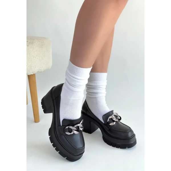 Winar Siyah Cilt Doldu Topuk Ayakkabı