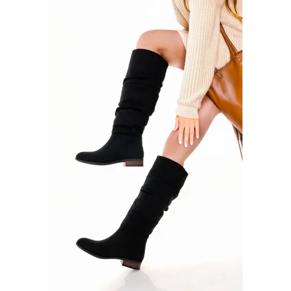 Winda Siyah Süet Körüklü Çizme