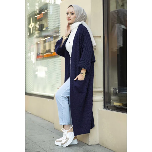 Yarasa kol uzun triko hırka lacivert