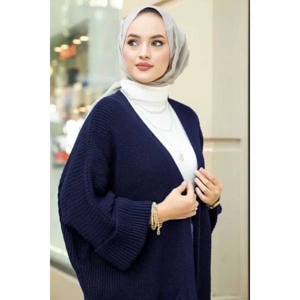 Yarasa kol uzun triko hırka lacivert