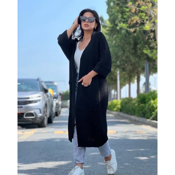 Yarasa kol uzun triko hırka siyah