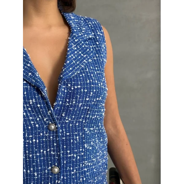 Yelekli şort takım saks