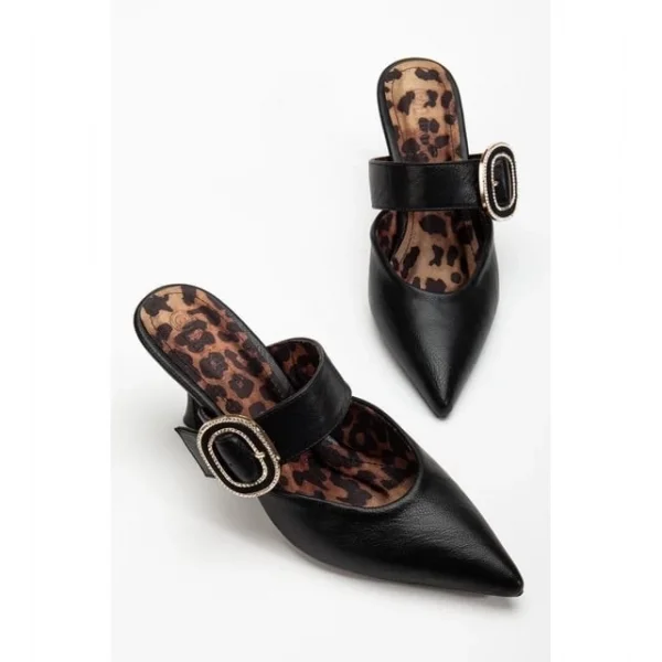 Yote Siyah Cilt Topuklu Terlik