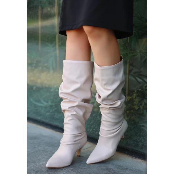 Zelya Bej Cilt Topuklu Çizme