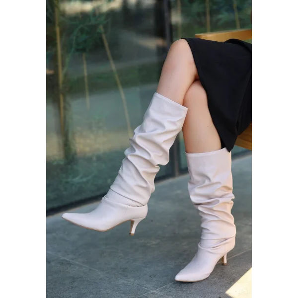 Zelya Bej Cilt Topuklu Çizme