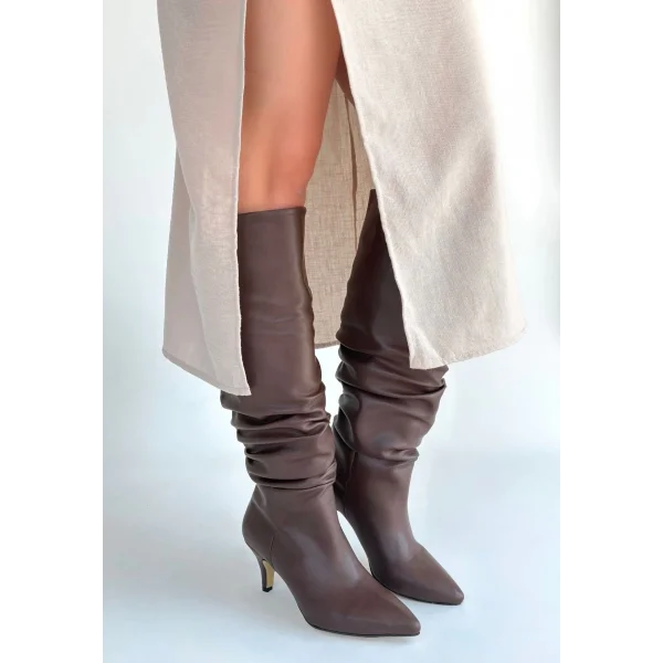 Zelya Kahverengi Cilt Topuklu Çizme