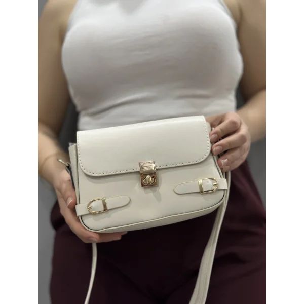 Zerej kemerli krem cilt çanta