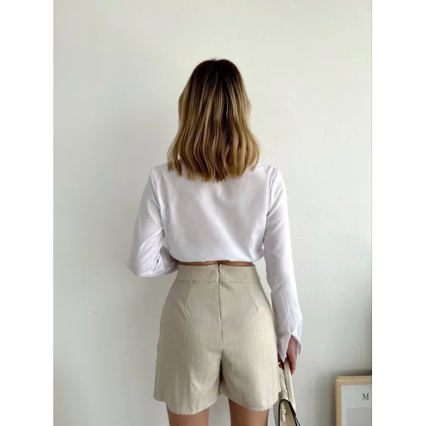 Zincir detaylı çizgili şort etek