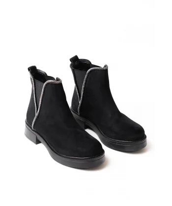 02-02 Siyah Süet Taş Aksesuarlı Lastikli Günlük Kadın Bot