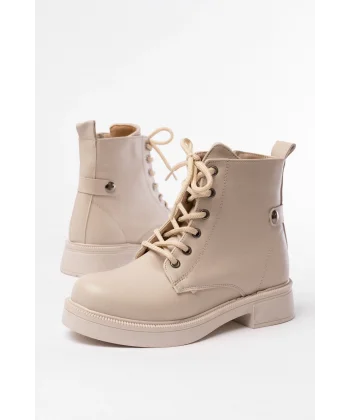 02-2003 Bej Bağcıklı Fermuarlı Günlük Kadın Bot