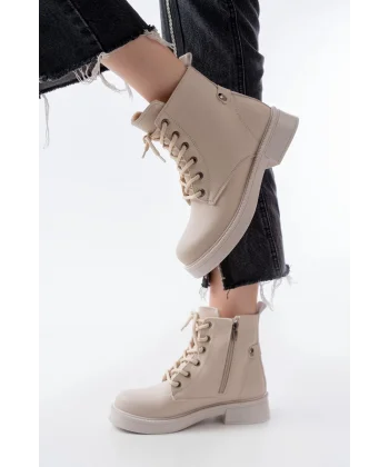 02-2003 Bej Galata Bağcıklı Fermuarlı Günlük Kadın Bot